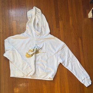 Nike White Graphic Crop Hoodie
